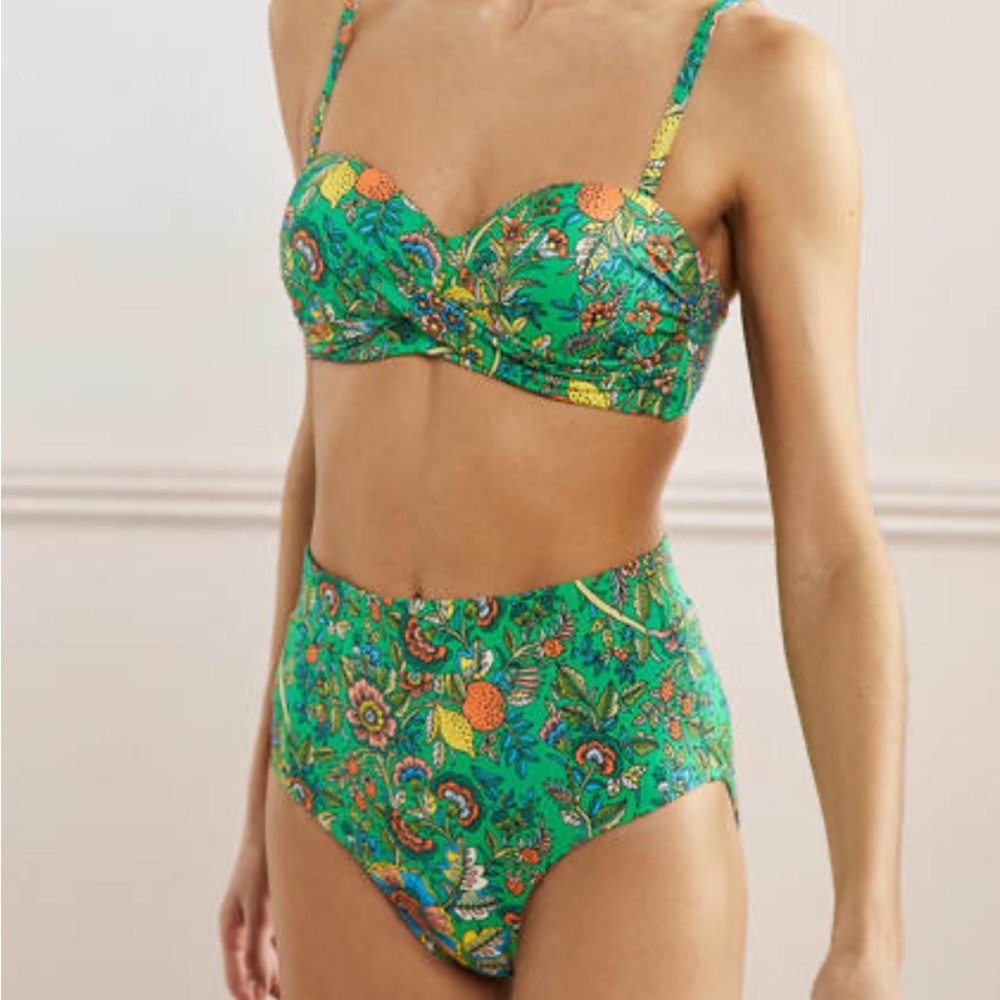 Boden Green Floral High-Waist Bikini Set